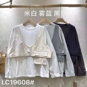Diseño liviano estilo cilíndrico coser mangas estilo recreativo algodón de seda puro sobreproducción 19.608 camisetas + chaleco